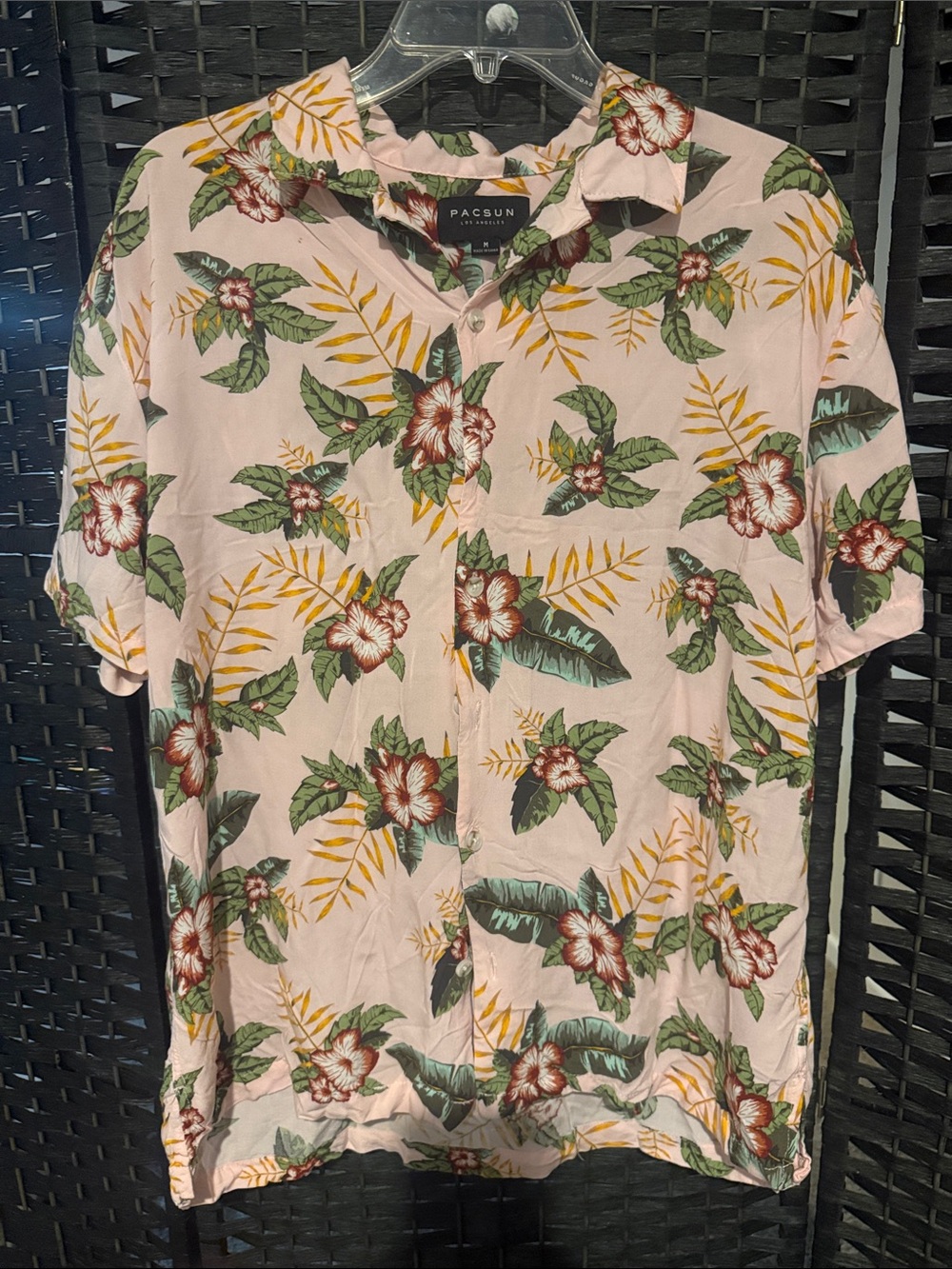 PacSun Pink Tropical Floral Short Sleeve Button-Up Shirt